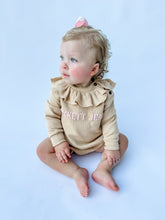 Load image into Gallery viewer, Girls Sweater Weather; Cream Cardigan Ruffled Neck **EMBROIDERY INCLUDED**