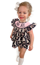 Load image into Gallery viewer, FALL FINALE; GIRLS SPOOKY GHOULS NAME SMOCK DIAPER SET
