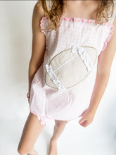 Load image into Gallery viewer, Girls Sideline Squeals; Pink Windowpane Appliqué Football Short Set
