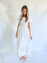 Load image into Gallery viewer, Mom Fancy Me Spring; White Floral Smocked Puff Sleeve Mom Dress
