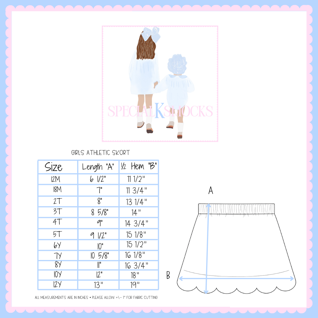Girls Athletic Skort Size Chart – Special K Smocks