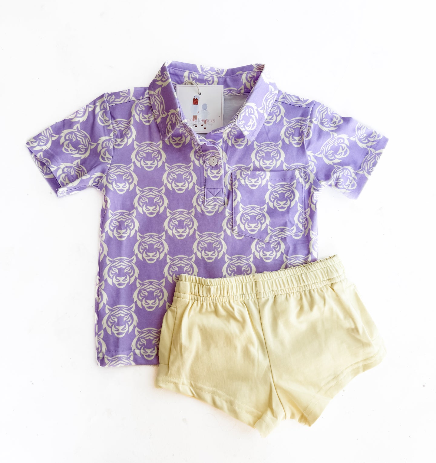 GEAUX BOYS TIGER KNIT SHORT SET