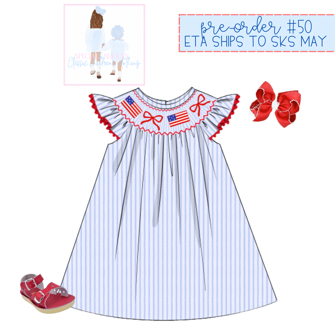 Girls America the Bowtiful Smocked Dress Pre-Order