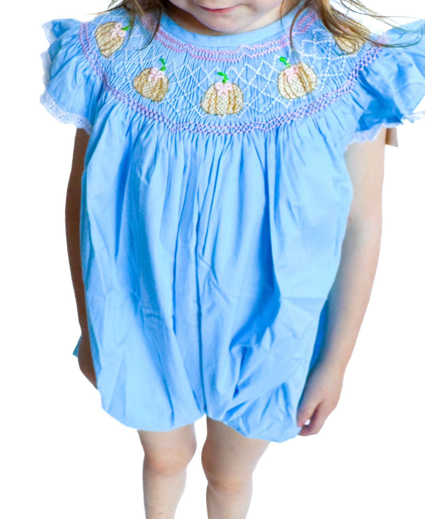 Girls Pretty Priss Pumpkins Smocked Bubble