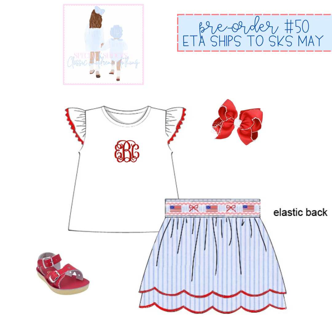 Girls America the Bowtiful Smocked Skort Set Pre-Order