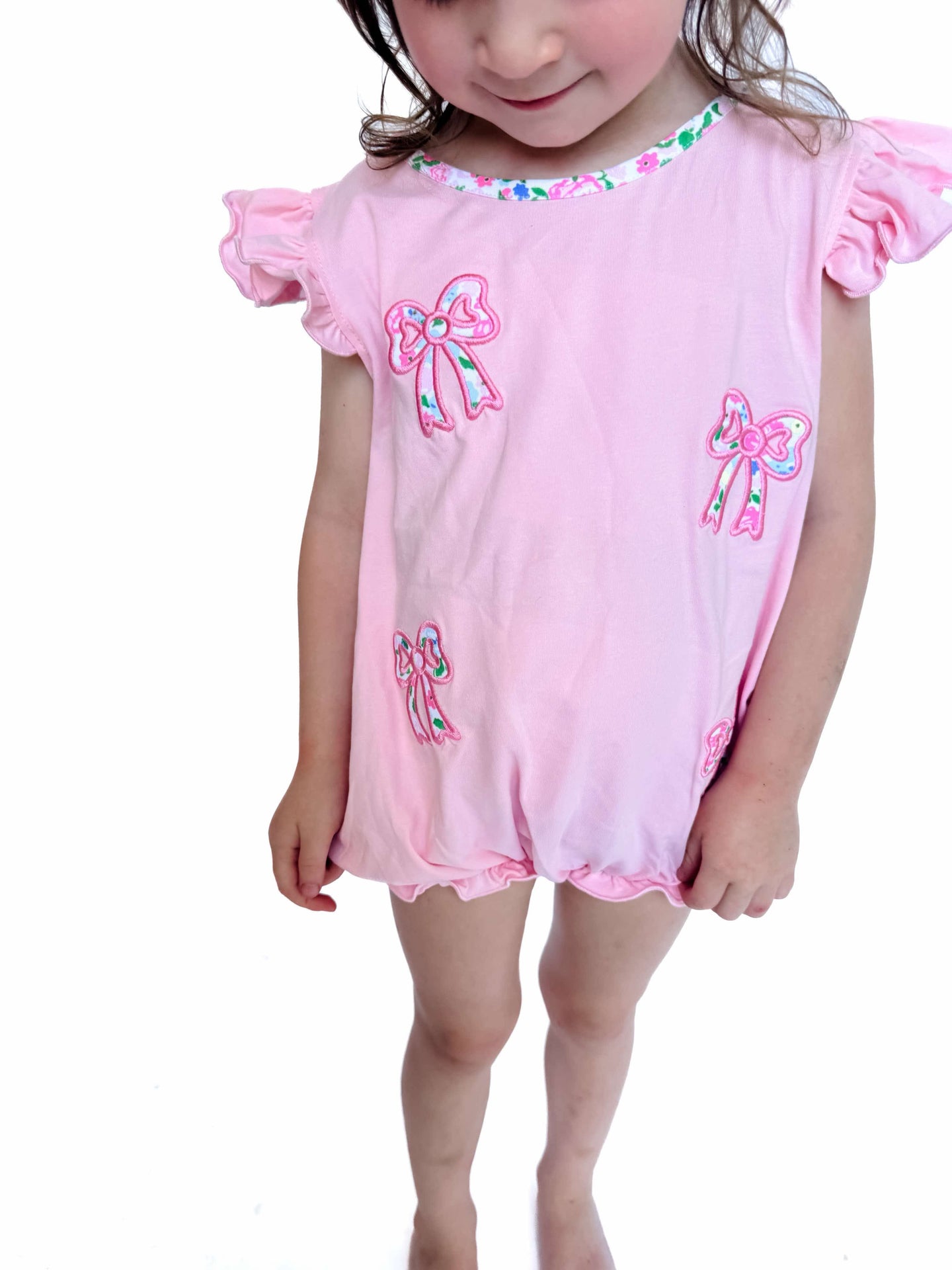 Pocket Full Of Petals; Girls Floral Applique Bubble Ready To Ship