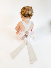 Load image into Gallery viewer, Girls Sideline Squeals; Pink Windowpane Appliqué Football Sunsuit
