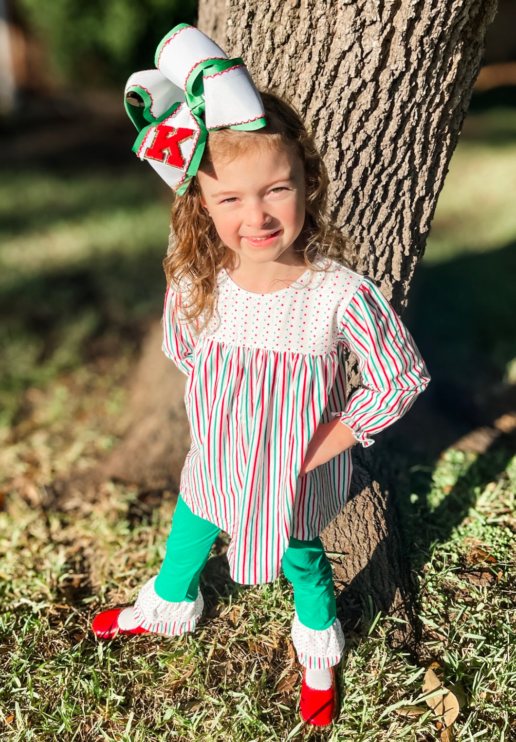 Girls Peppermint Stripe Ruffle Pant Set