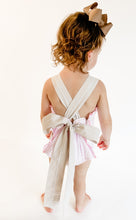 Load image into Gallery viewer, Girls Sideline Squeals; Pink Windowpane Appliqué Football Sunsuit
