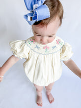 Load image into Gallery viewer, Girls Something Blue; Pale Yellow Smocked Floral Bouquet Bubble Pre-Order
