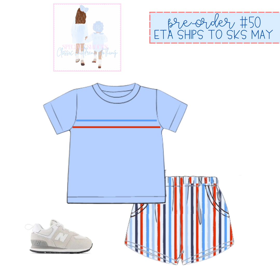 Boys America the Bowtiful Knit Striped Salute Short Set Pre-Order