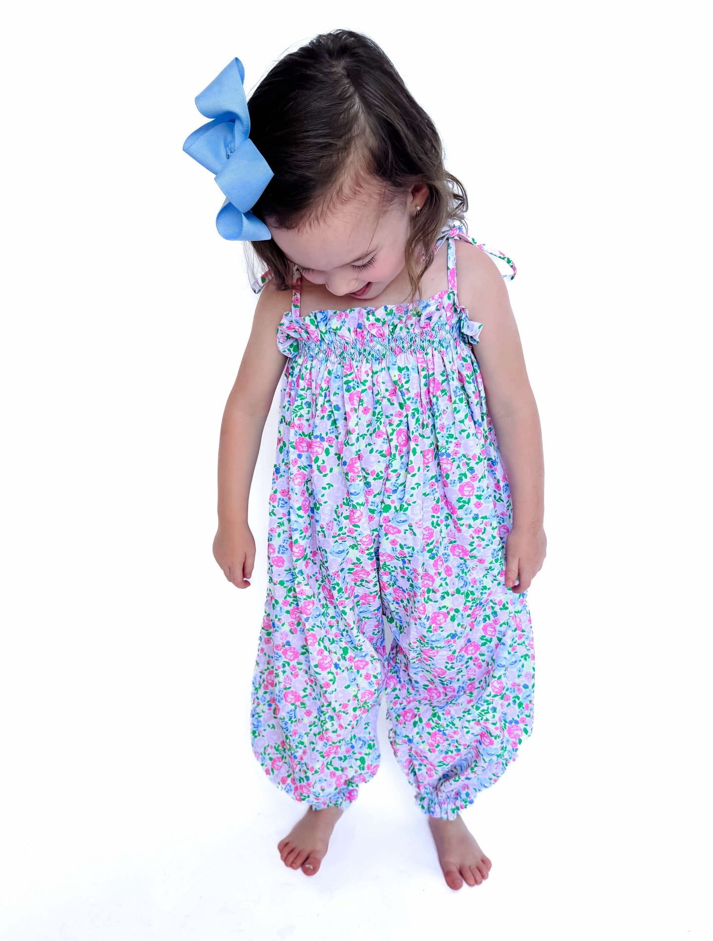 Pocket Full Of Petals; Girls Floral Romper Ready To Ship