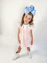 Load image into Gallery viewer, Girls Boot Scootin’ &amp; Bows; Pink Check Smocked Cowgirl Boots Dress
