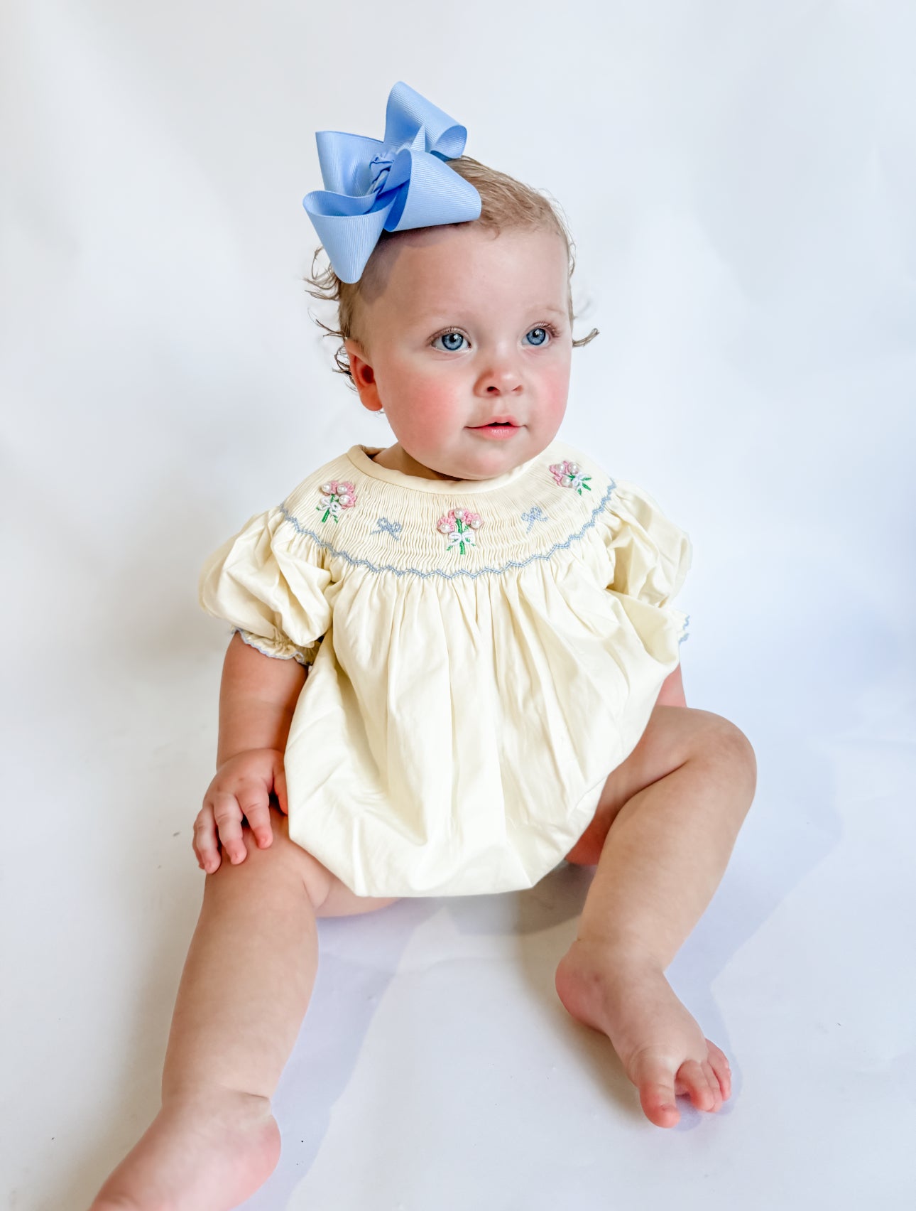 GIRLS SOMETHING BLUE SMOCKED BUBBLE