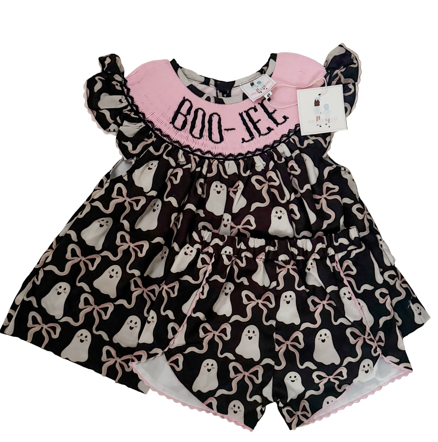 FALL FINALE; GIRLS SPOOKY GHOULS NAME SMOCK SHORT