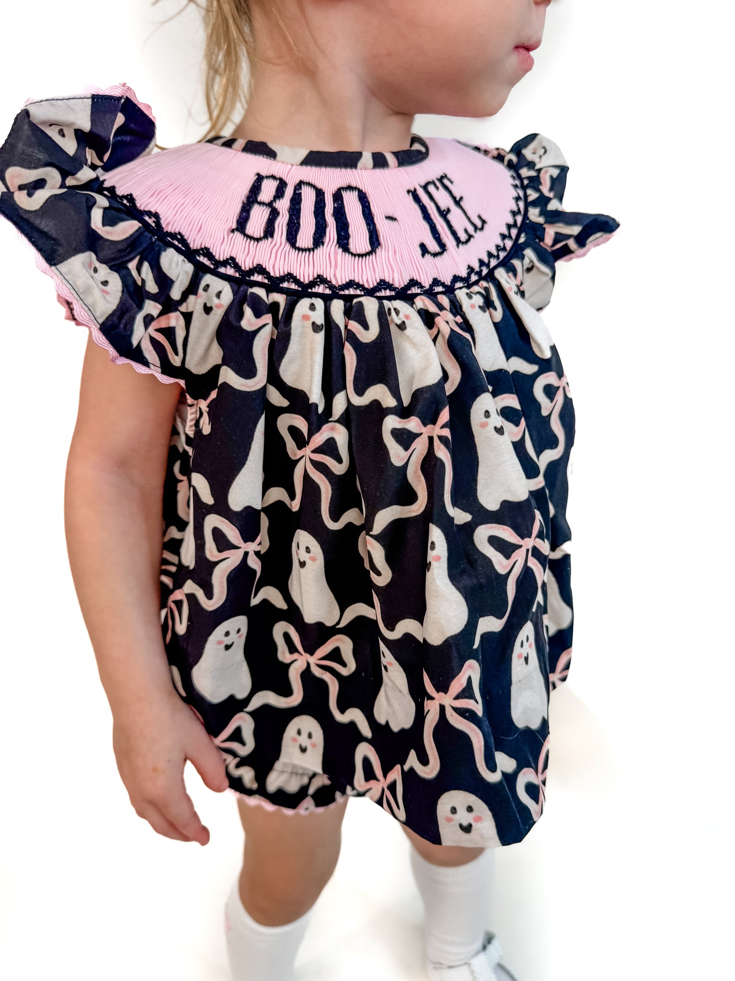 FALL FINALE; GIRLS SPOOKY GHOULS NAME SMOCK DIAPER SET