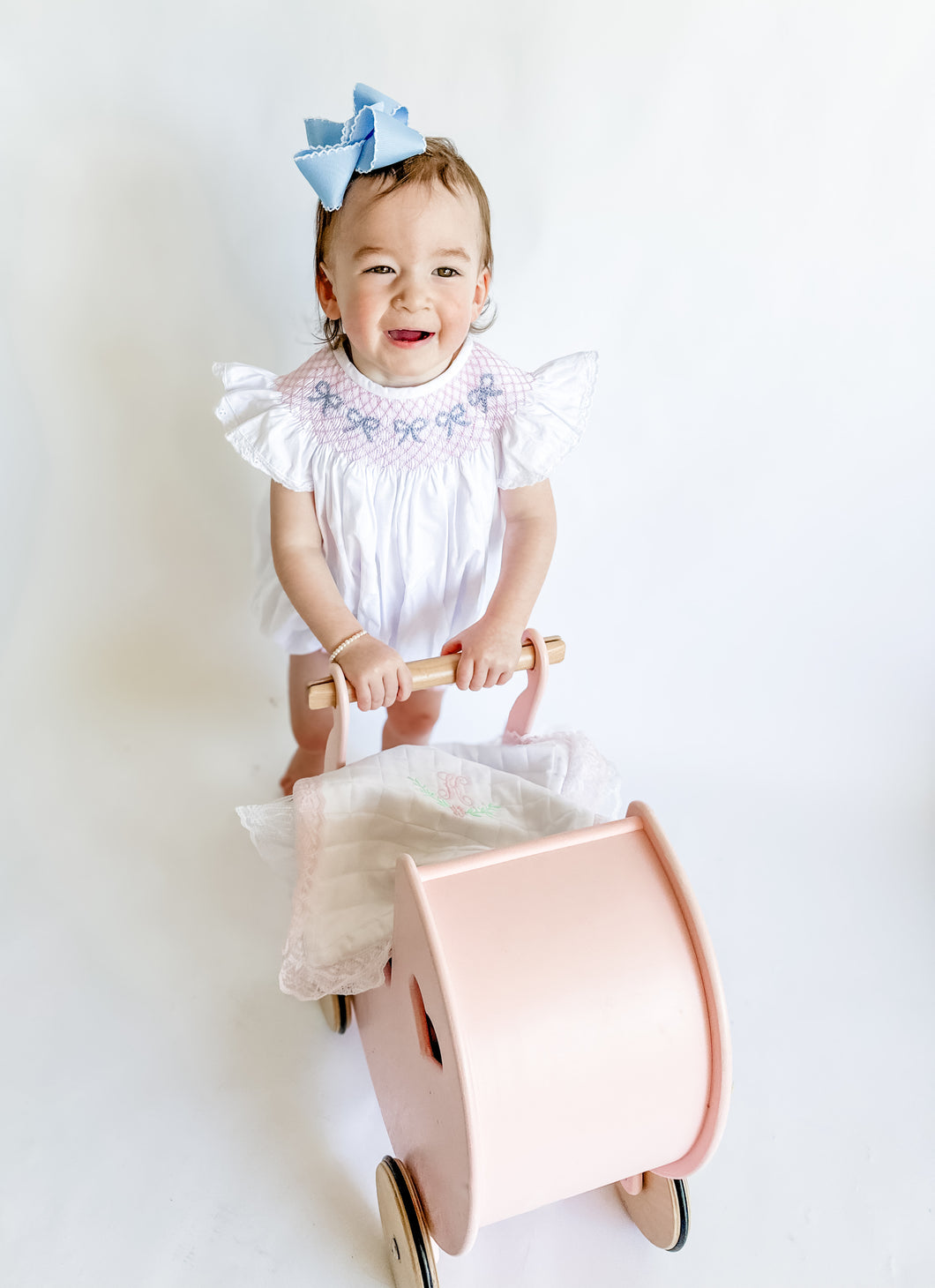 Girls Basically Bows; Pink and Blue Smocked Bows Bubble