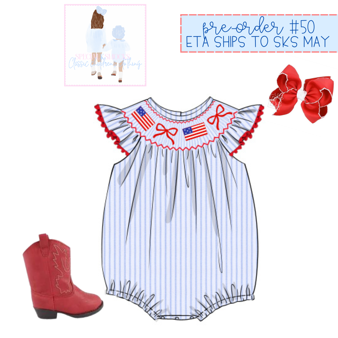 Girls America the Bowtiful Smocked Bubble Pre-Order