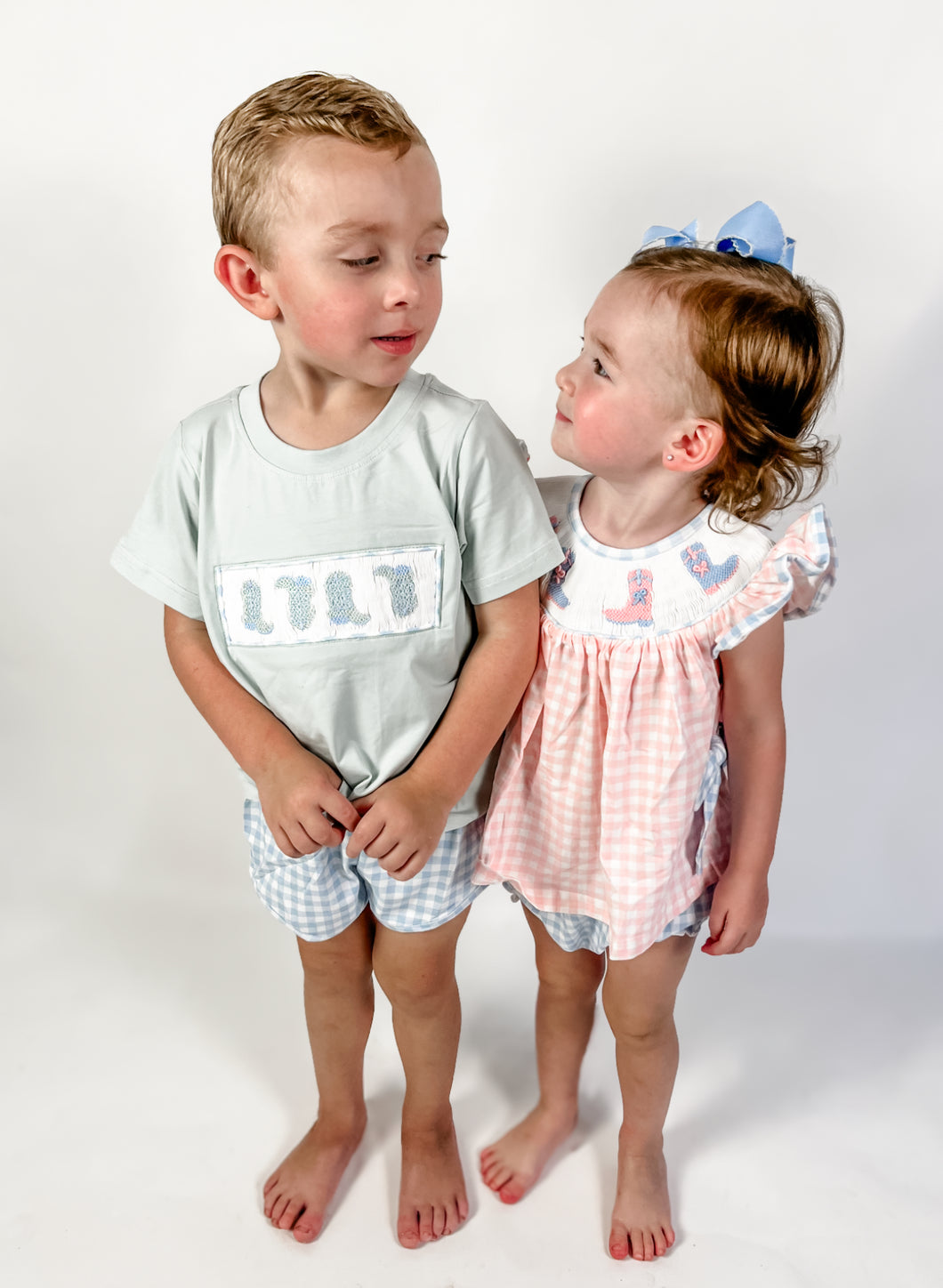 Girls Boot Scootin’ & Bows; Knit Pink Check Smocked Cowgirl Boots Diaper Set