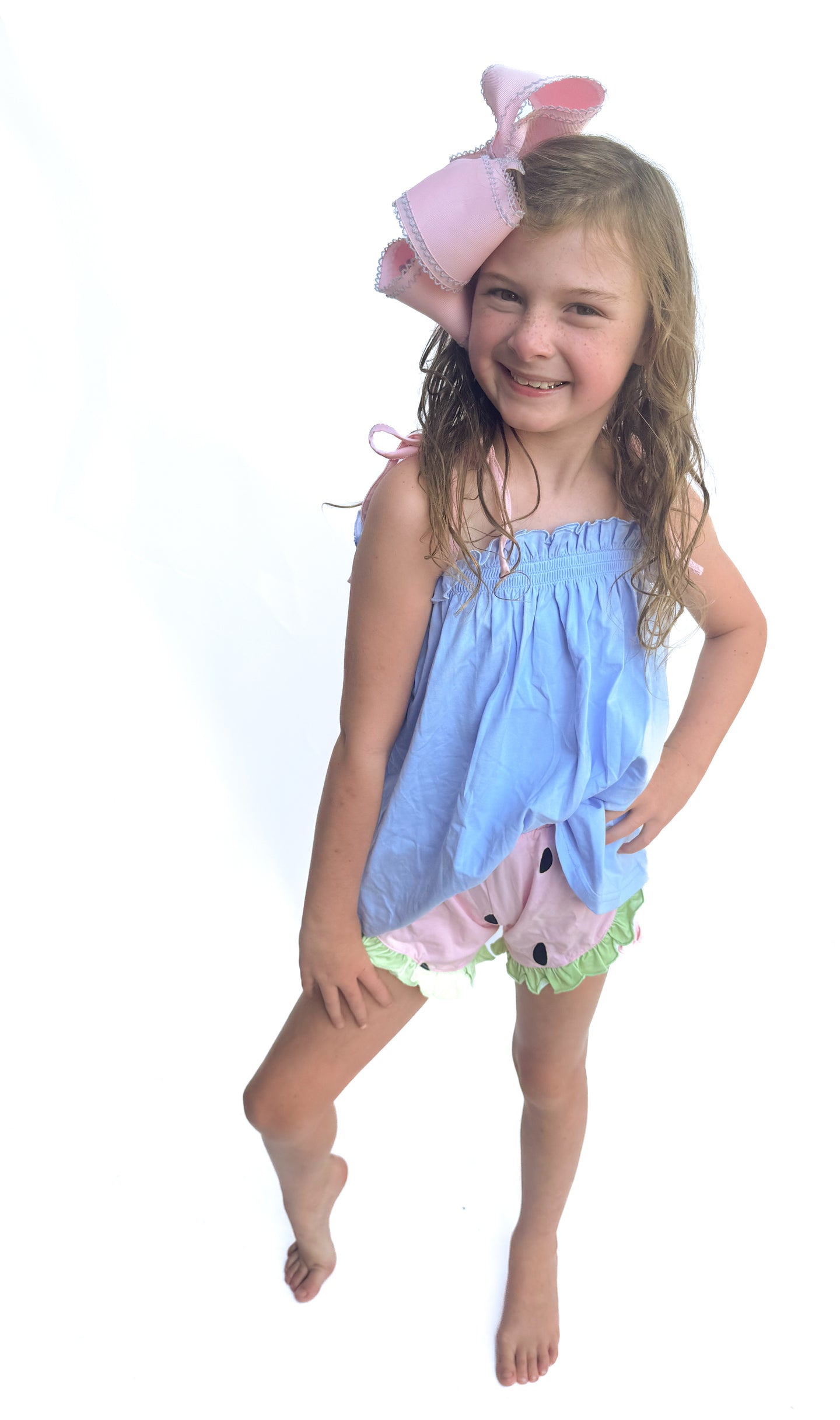 Girls Sunkissed One In A Melon Knit with Hand Embroidery Short Set