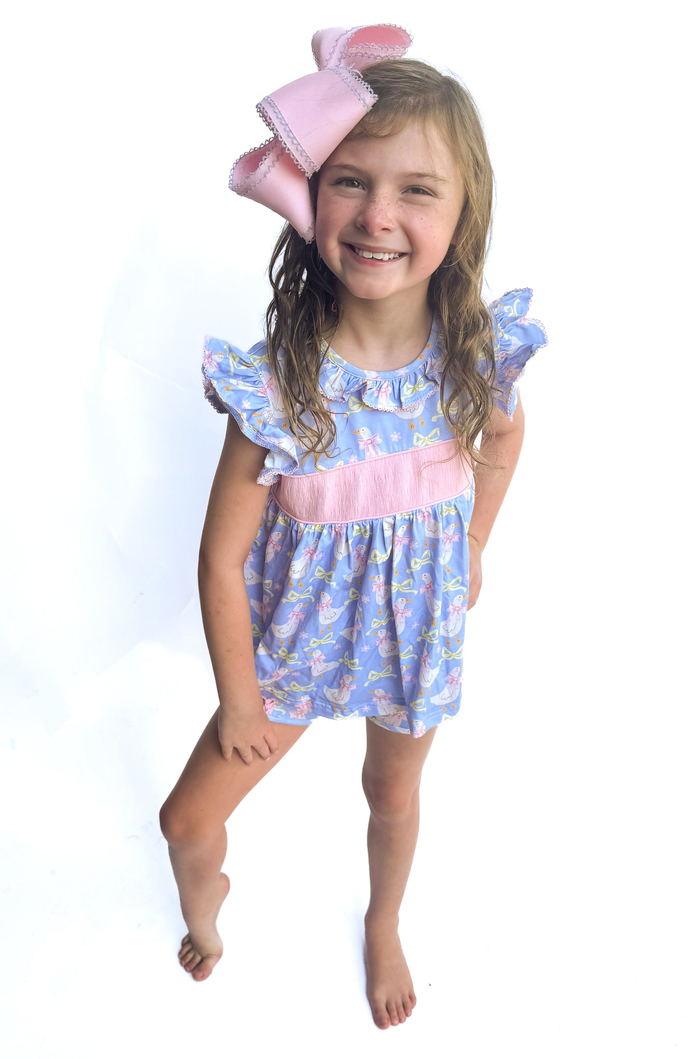 Girls Sunkissed Silly Goose Print Smocked Short Set