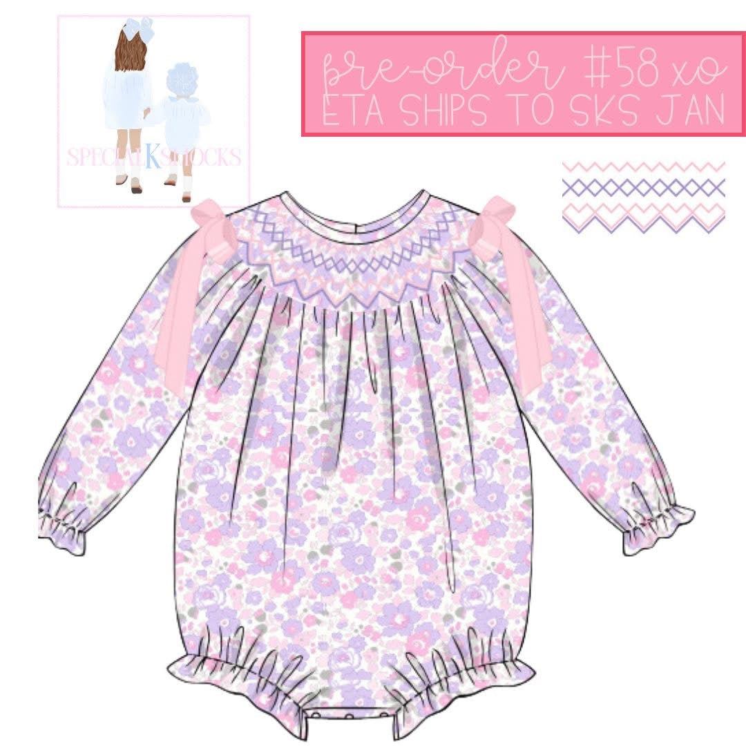 GIRLS XO SKS PETAL PARADE SMOCKED BUBBLE PRE-ORDER