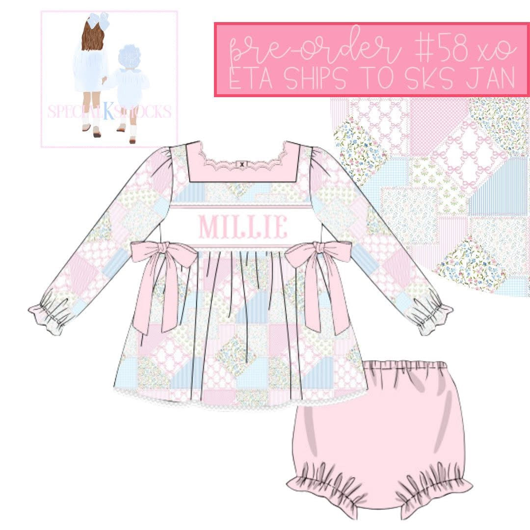 GIRLS XO SKS PRETTY PERFECT QUILTED SMOCKED DIAPER SET PRE-ORDER