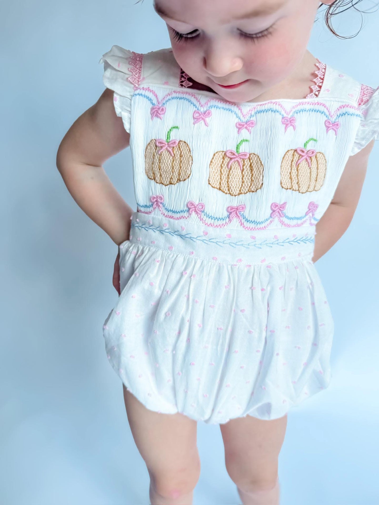 GIRLS PUMPKIN PRETTY SMOCKED BUBBLE