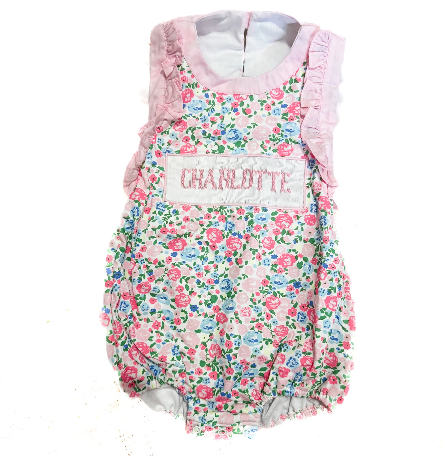 Pocket Full Of Petals; Girls Floral Name Smocked Bubble Ready To Ship